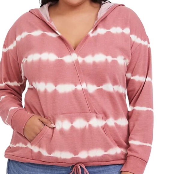 torrid Tops - Torrid Dusty Rose Surplice Hoodie Sweatshirt Tie Dye Sz 2X
